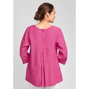 Flax Back Up Tunic Top 100% Linen Button Pleat Pink Size Small